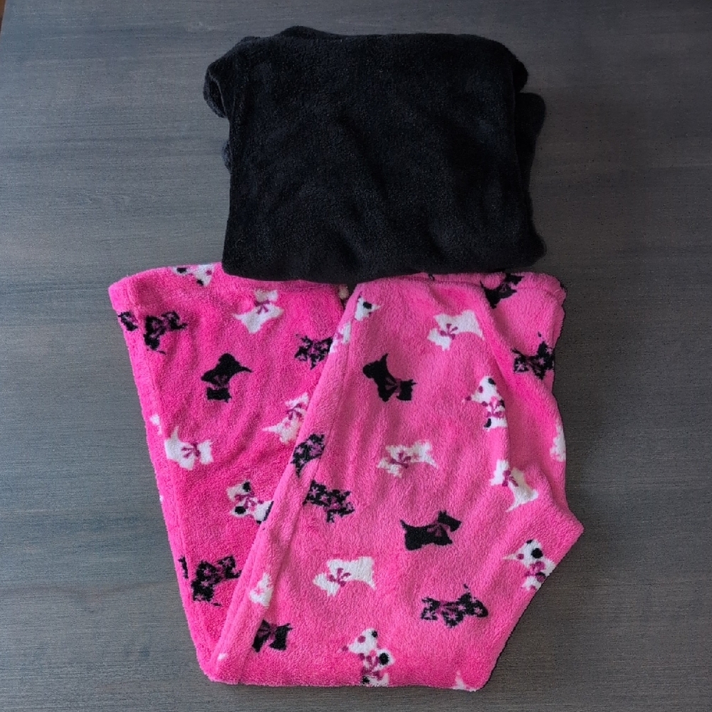 2 Pc Fleece Pink and Black Scottie Dog Print PJ's